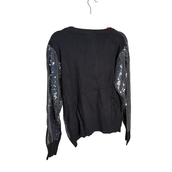 Sioni Milano Sequin Sweater Pullover Crew Neck Black Womens Size XL NEW - Picture 2 of 4